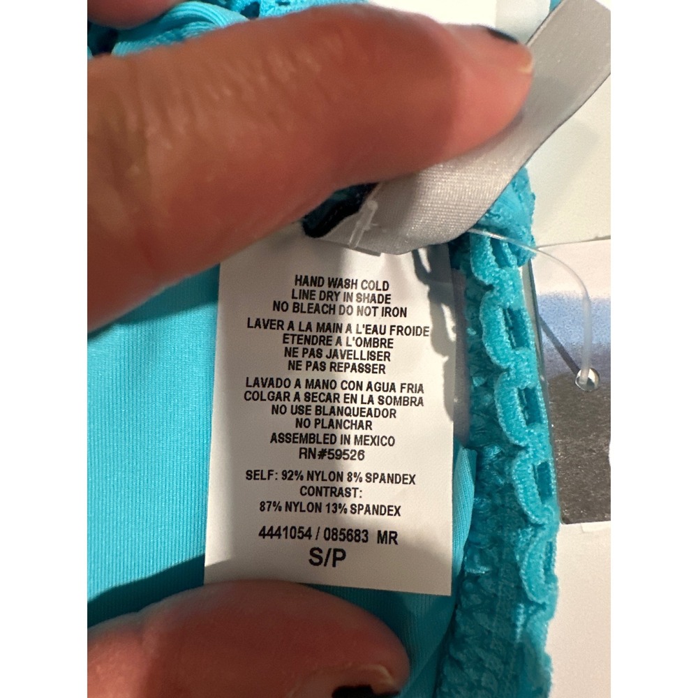 Isabella Rose Aqua Crochet Mesh Lace Up One Piece Swimsuit AQM 085683MR Small - Picture 5 of 6